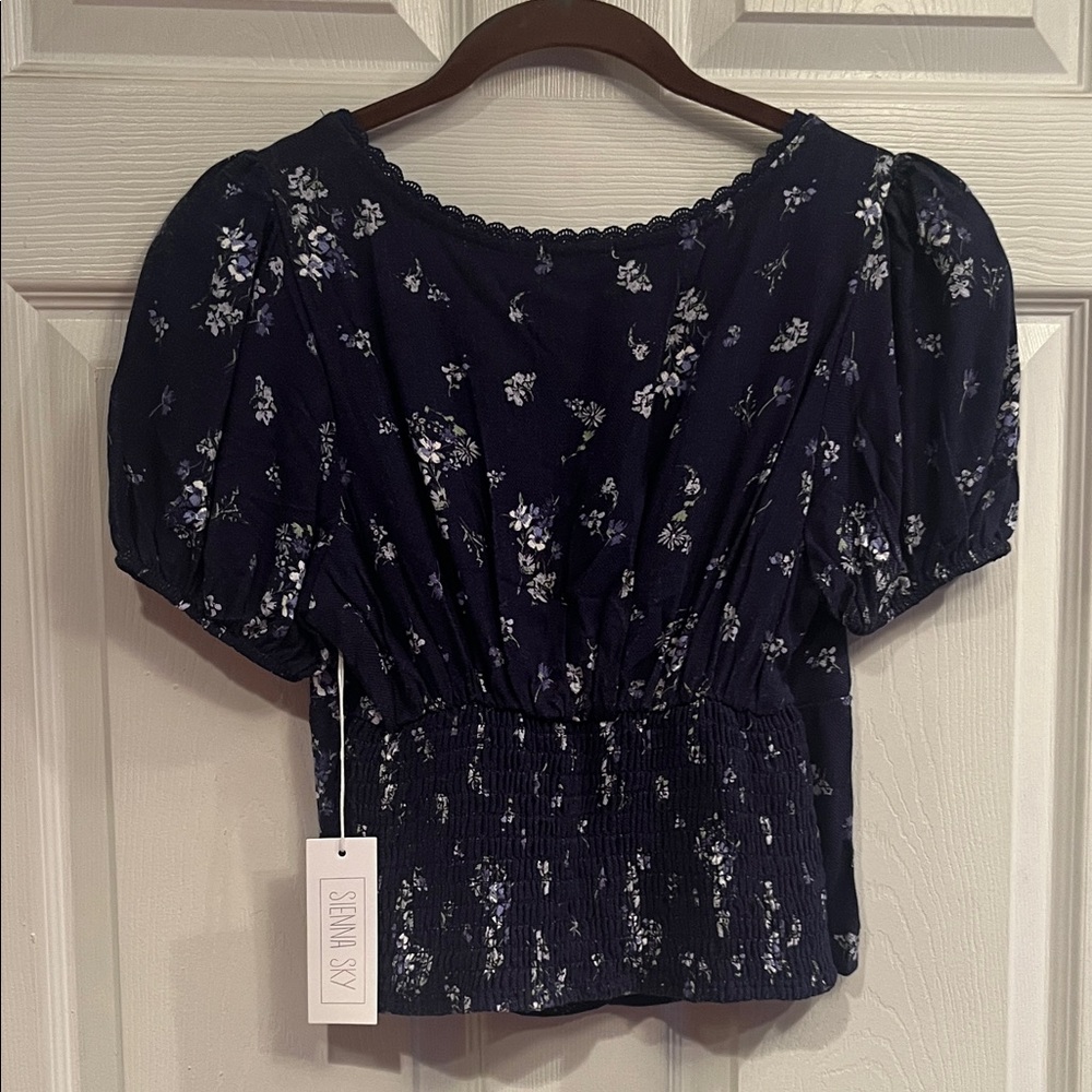 Sienna Sky Navy Floral Puff Sleeve Top - Picture 7 of 8